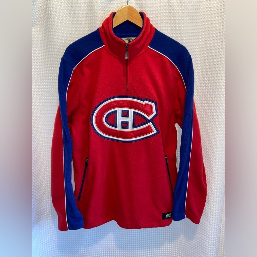 Men’s NHL vintage‎ Montreal Canadiens red fleece 1/4 zip sweater size medium